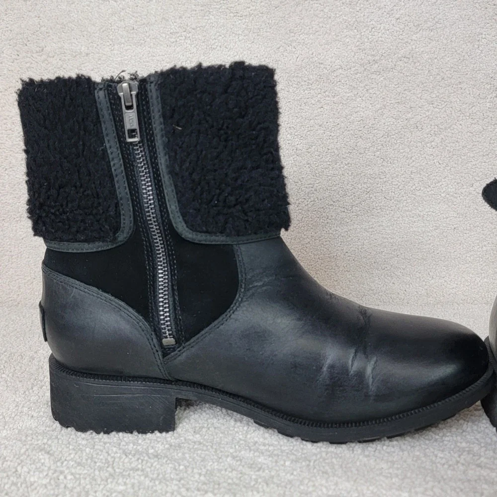 UGG‎ Women's 9 Elings Black Leather Shearling Gorpcore Moto Waterproof Boots